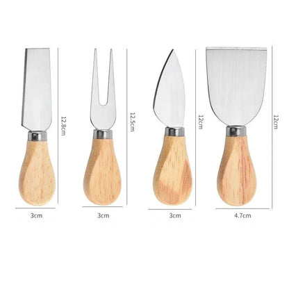 ensemble- couteaux- à- fromage- Pro- 4 Pièces | Lames- acier- inoxydable- et- Manche- en- bois- élégant : les- dimensions
