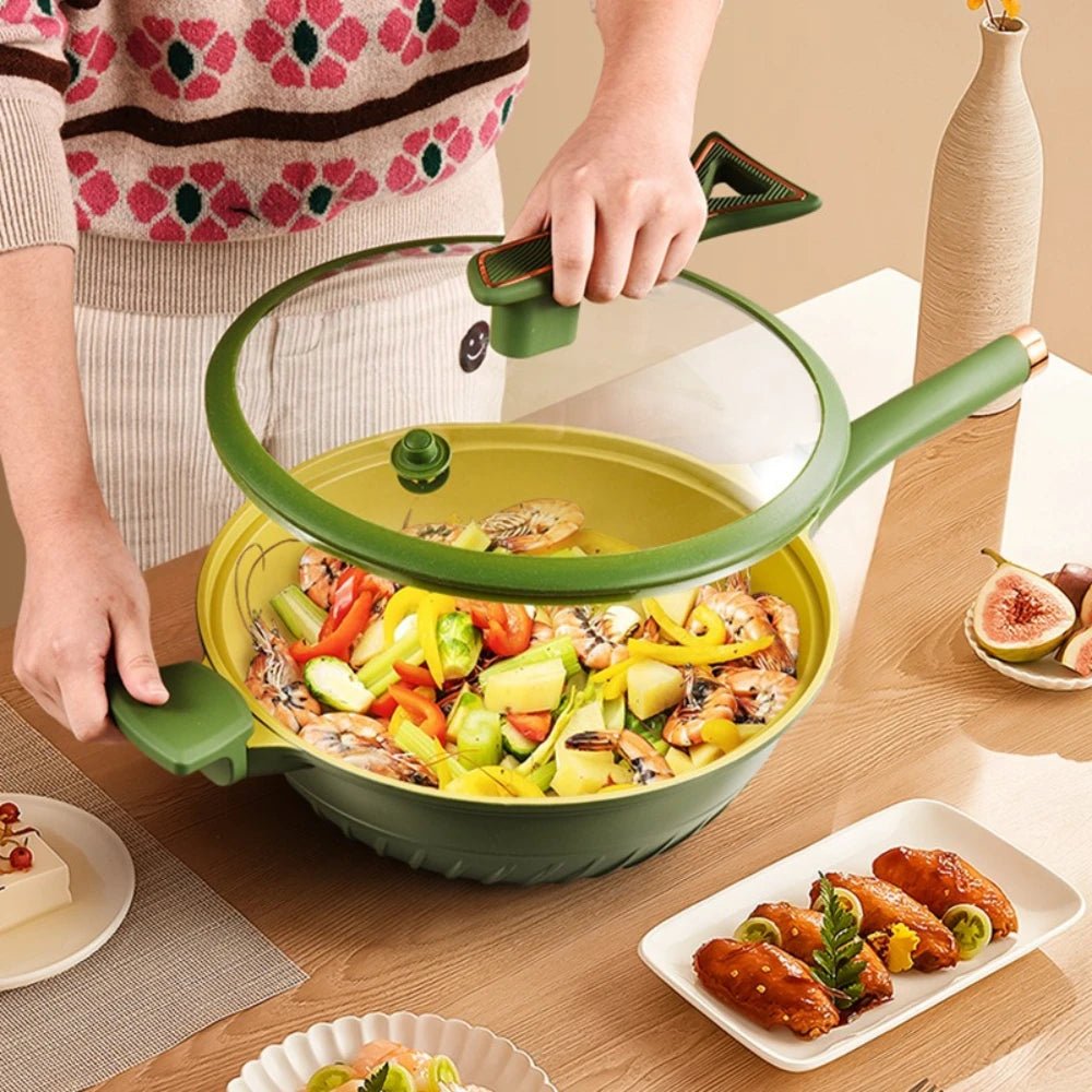 Ensemble Batterie de Cuisine Antiadhésive Vert Avocat | Induction | Tout Feux | Léger (3 Pièces) - Prati - Kitchen