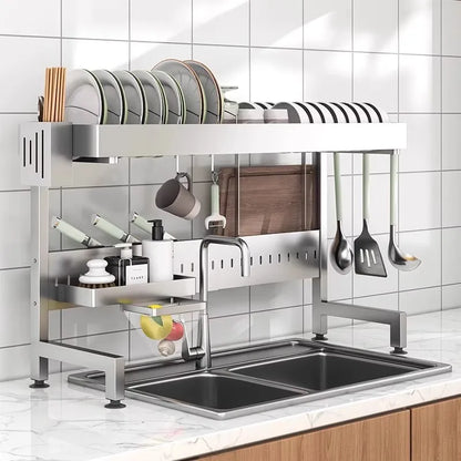 égouttoir- à- vaisselle- 3- niveaux- sur- évier- en- acier- INOX - Modulable,- Extensible- et- Anti-Corrosion