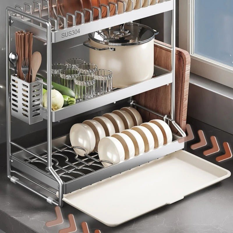 Égouttoir - inox - avec - bac - récupérateur - bac 