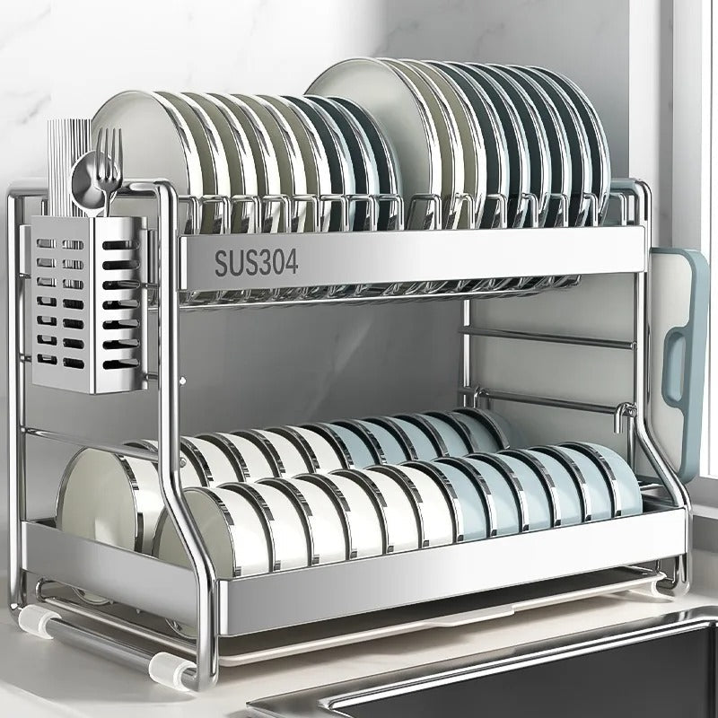 Égouttoir - inox - avec - bac - récupérateur - bols - assiettes