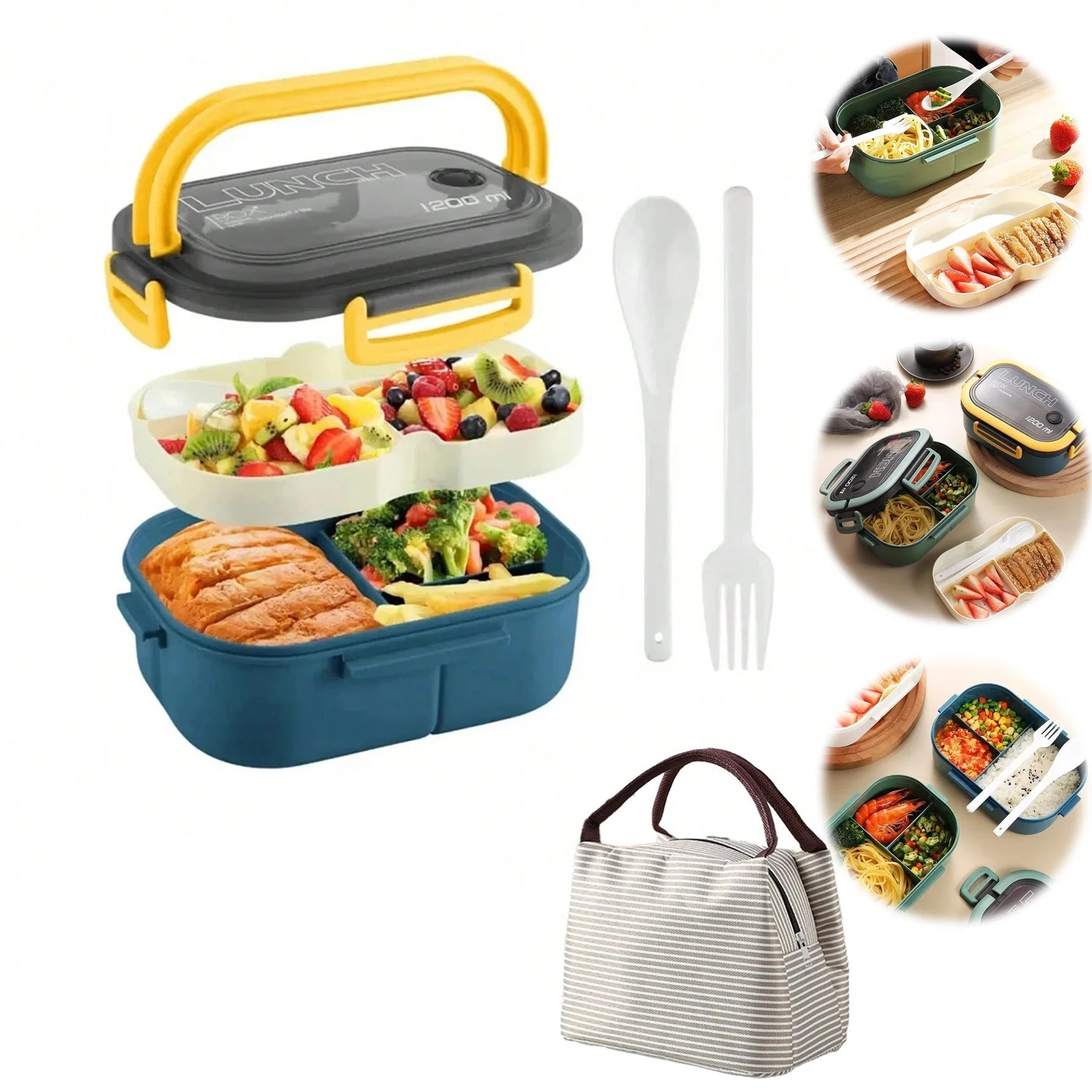 lunch box bento 1200ml avec sac isotherme - boîte repas étanche à 2 niveaux - Prati - Kitchen