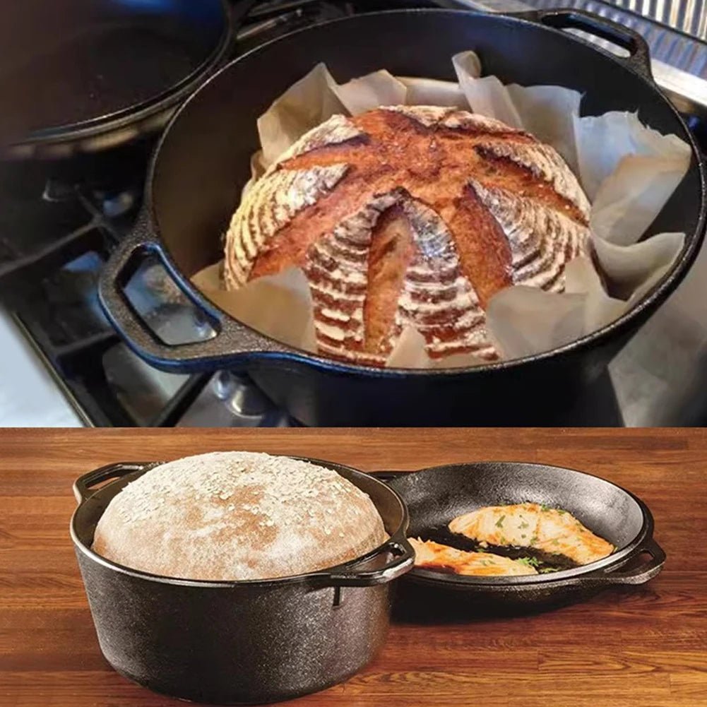 marmite- en- fonte- avec- couvercle- 2 en 1 : cuisant-du-pain-et-autres