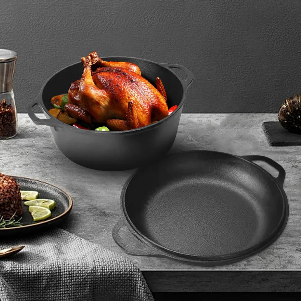 marmite- en- fonte- avec- couvercle- 2 en 1 : cuisant-du-poulet