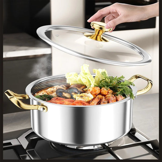 Marmite Inox 18/10 Antiadhésive "Nid d'Abeille" – Tous Feux (Induction/Gaz) – Couvercle Inclus - Prati - Kitchen