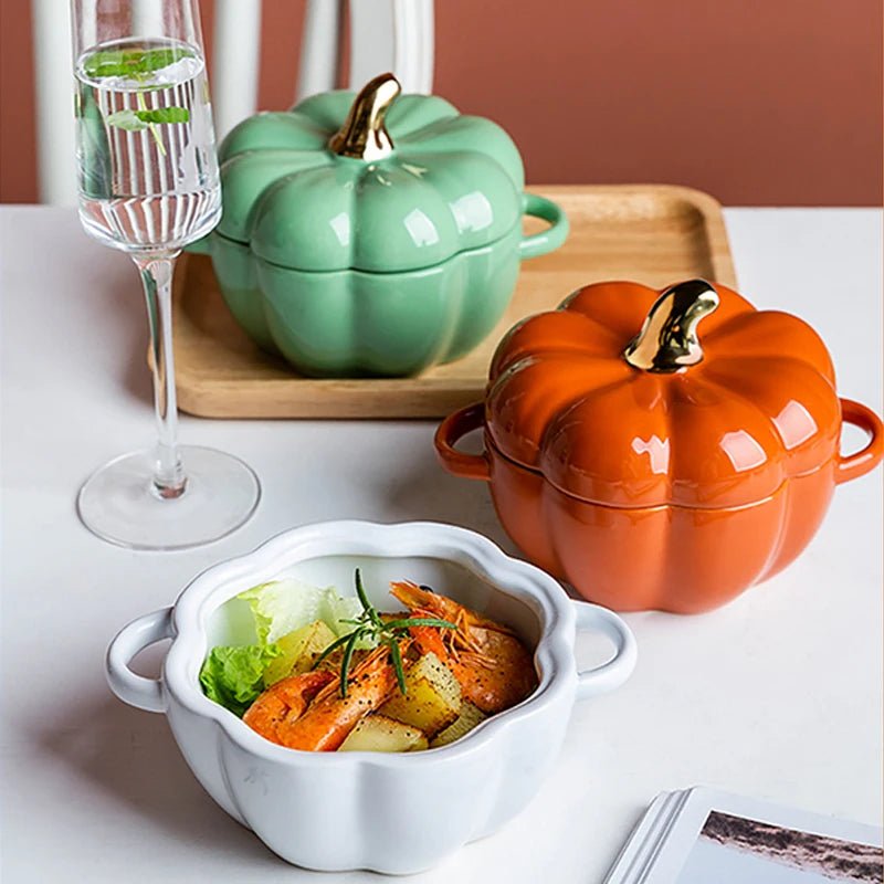 Mini Cocotte Citrouille en Céramique 10cm (200ml) avec Couvercle | Ramequin Individuel pour Four et Soupe à l'Oignon | Design Automne - Prati - Kitchen
