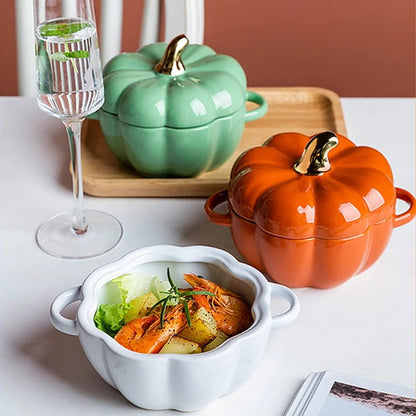 Mini Cocotte Citrouille en Céramique 10cm (200ml) avec Couvercle | Ramequin Individuel pour Four et Soupe à l'Oignon | Design Automne - Prati - Kitchen