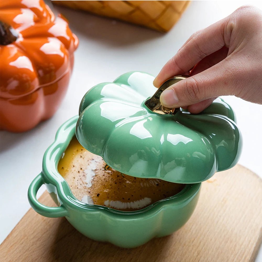 Mini Cocotte Citrouille en Céramique 10cm (200ml) avec Couvercle | Ramequin Individuel pour Four et Soupe à l'Oignon | Design Automne - Prati - Kitchen