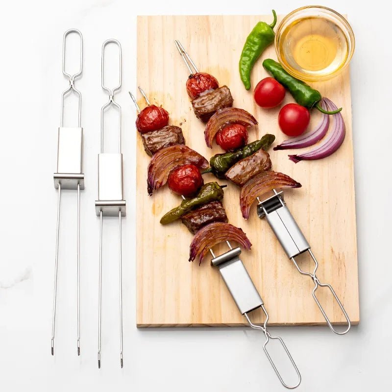 Pics à Brochettes en inox Réutilisables (Lot de 10) | Broches à Barbecue Semi - Automatiques en Acier Inoxydable - Prati - Kitchen