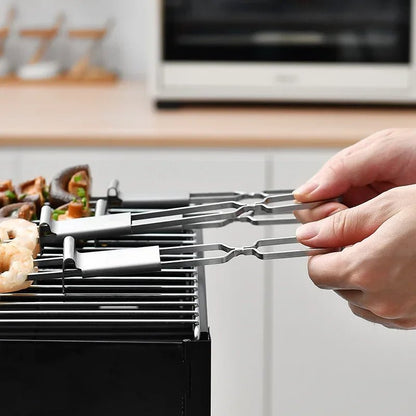 Pics à Brochettes en inox Réutilisables (Lot de 10) | Broches à Barbecue Semi - Automatiques en Acier Inoxydable - Prati - Kitchen