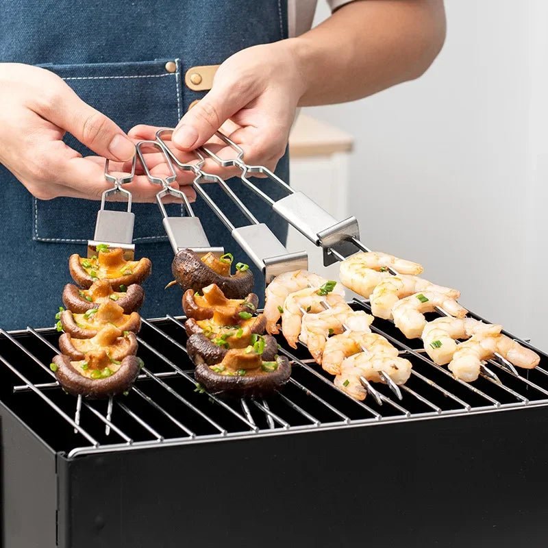 Pics à Brochettes en inox Réutilisables (Lot de 10) | Broches à Barbecue Semi - Automatiques en Acier Inoxydable - Prati - Kitchen