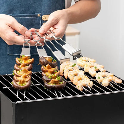 Pics à Brochettes en inox Réutilisables (Lot de 10) | Broches à Barbecue Semi - Automatiques en Acier Inoxydable - Prati - Kitchen