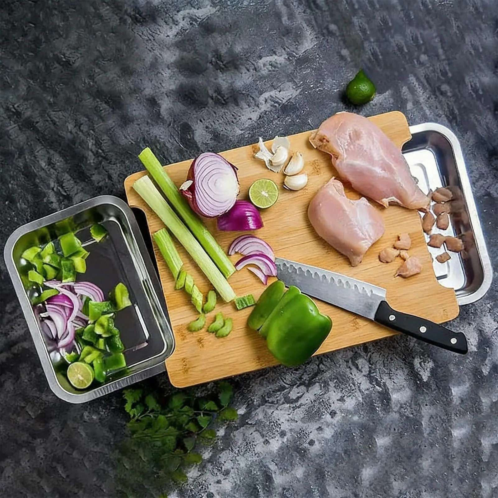 Planche à découper bambou et plateau inox - Prati - Kitchen
