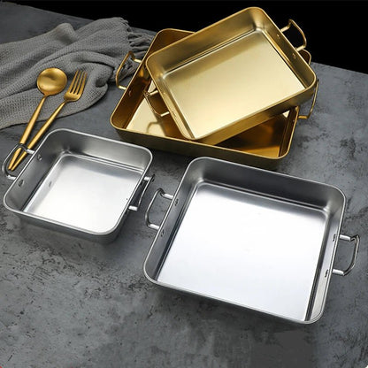 plat à four inox argent et or