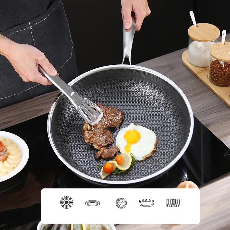 poêle- inox- antiadhésive - Diamètres 28cm- et- 30cm : montrant- tous- type de- feu