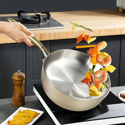 poêles- en- inox- 316- cuisson- saine- poignée- dorée- compatible- induction : avec- nourriture