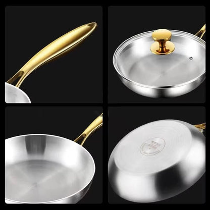poêles- en- inox- 316- cuisson- saine- poignée- dorée- compatible- induction : tous- ces- angles