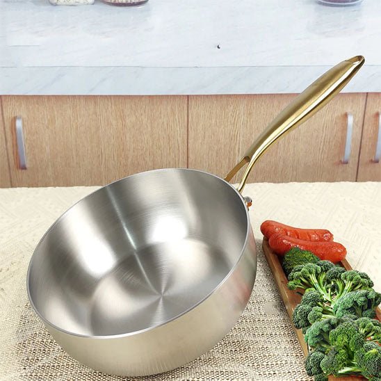 poêles- en- inox- 316- cuisson- saine- poignée- dorée- compatible induction 