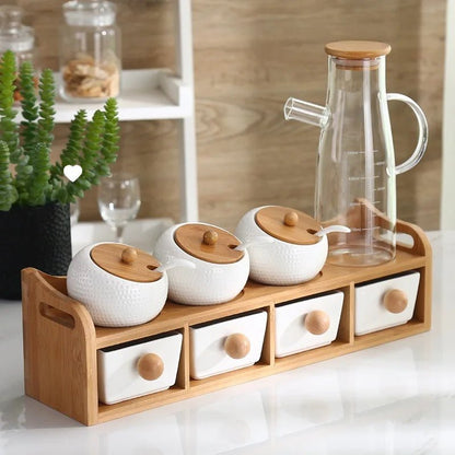 Pots à Condiments Céramique Couvercle Bois Naturel | Style Scandinave - Prati - Kitchen