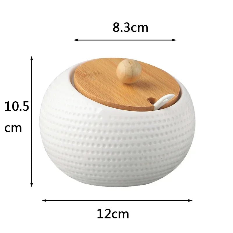 Pots à Condiments Céramique Couvercle Bois Naturel | Style Scandinave - Prati - Kitchen