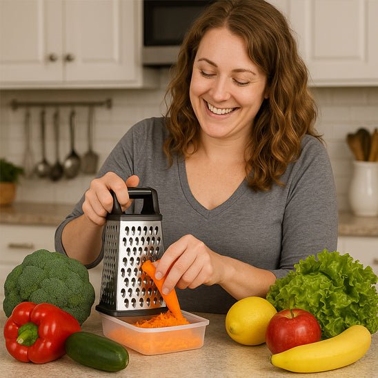 râpe manuelle avec bac de réception 1.5L - 4 grilles en acier inoxydable pour trancher et râper (Fin, Moyen, Grossier) - Prati - Kitchen