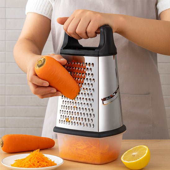 râpe manuelle avec bac de réception 1.5L - 4 grilles en acier inoxydable pour trancher et râper (Fin, Moyen, Grossier) - Prati - Kitchen