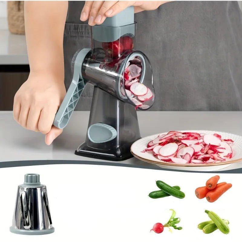 Râpe Rotative 3 - en - 1 Manuelle - Multifonction | Fromage, Légumes, Noix - Avec Récupérateur - Prati - Kitchen