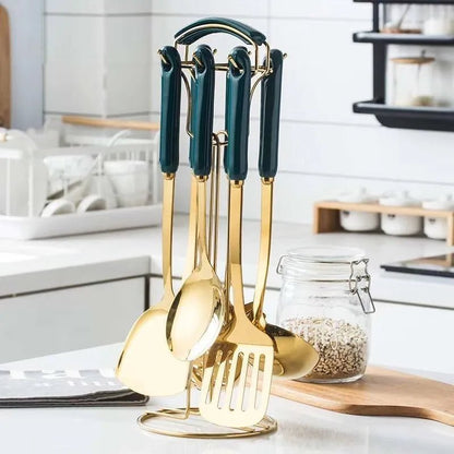 Set 6 ustensiles de cuisine de luxe | inox doré et manches céramique - Prati - Kitchen