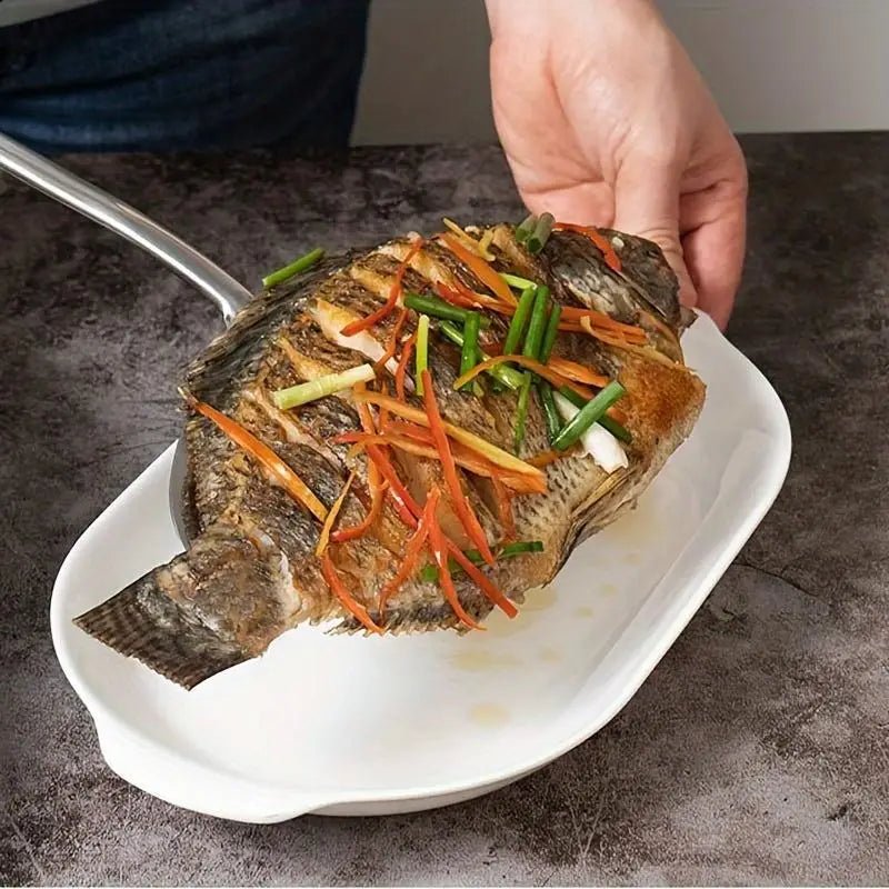 Spatule de Cuisine Antiadhésive et Fendue | Spatule à Poisson (Filet) et Steak en Inox | Long Manche Ergonomique pour Œufs et Crêpes - Prati - Kitchen