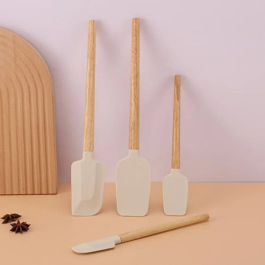 Spatule de cuisine en silicone platine et manche en bois | Résistante à la chaleur - Prati - Kitchen