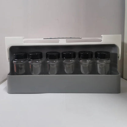 support- à- épices- escamotable- pour- meuble- haut- de- cuisine : avec- ces- 6- récipients