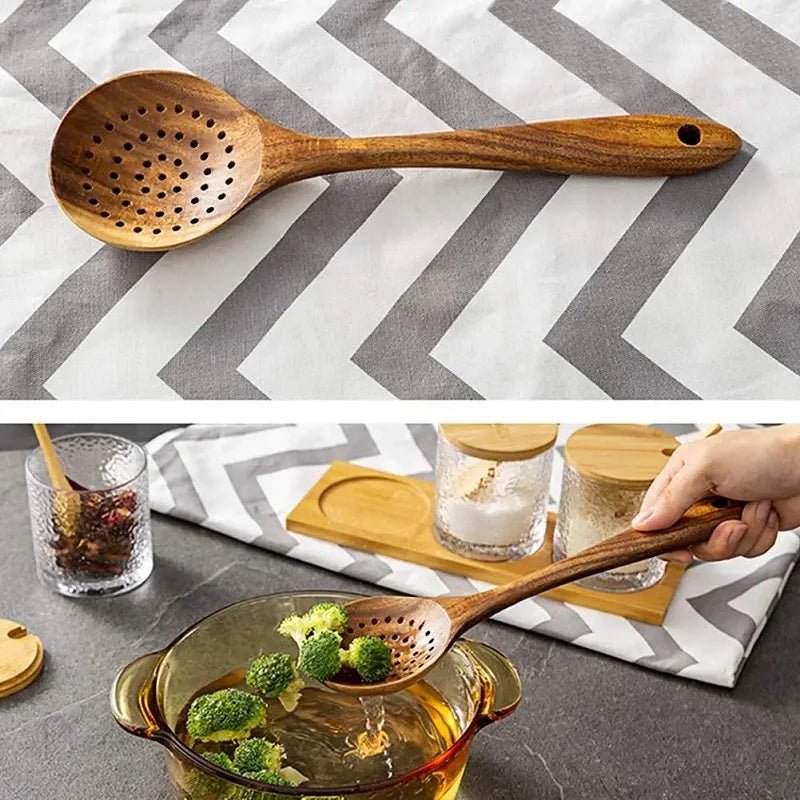 ustensiles- de- cuisine- en- bois d'olivier - spatule-louche :  égouttoir- en- bois