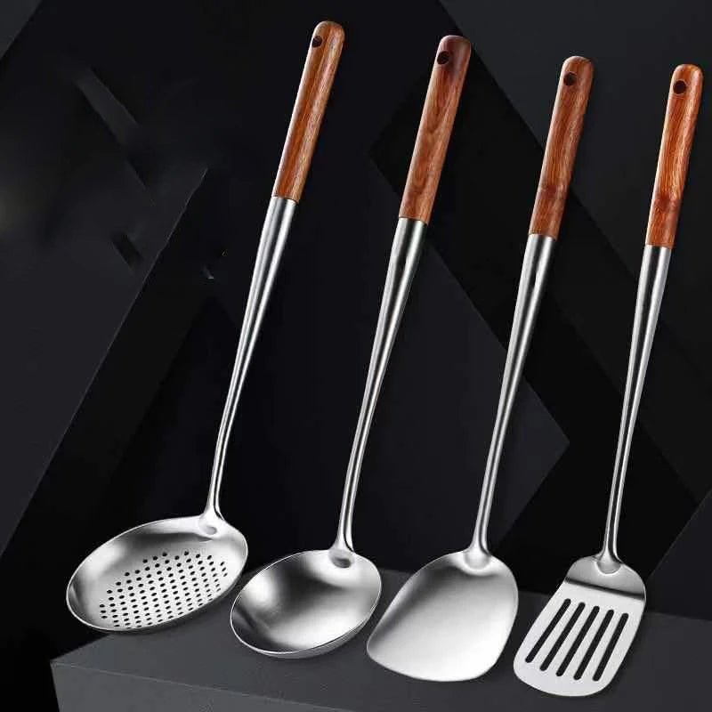 Ustensiles wok acier inoxydable 4 pièces - Prati-Kitchen