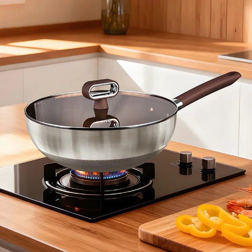 Wok antiadhésif en inox et titane - Prati-Kitchen