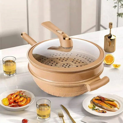 wok en argile antiadhésif avec panier vapeur - Prati - Kitchen
