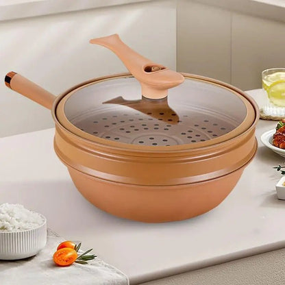 WOK en Argile| avec Couvercle, avec Cuiseur à vapeur - Prati - Kitchen